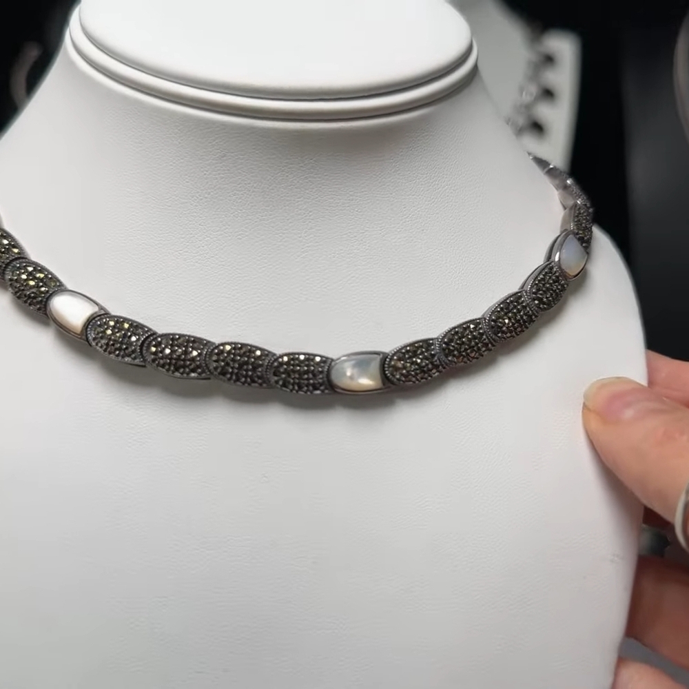 Judith Jack Silver and Black Marcasite Necklace